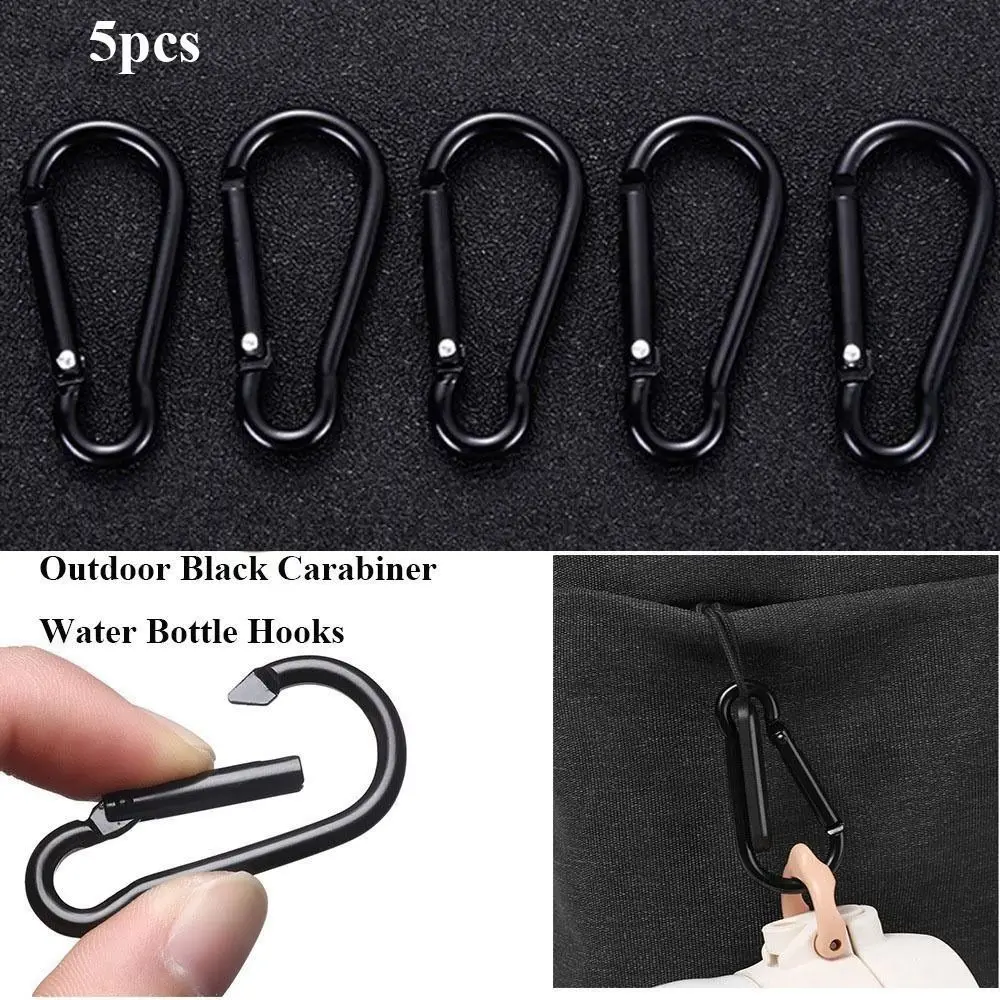 5pcs New Black Outdoor Carabiner Aluminium Alloy 5 Styles Water Bottle Hooks Spring Snap Clip Outdoor Tool