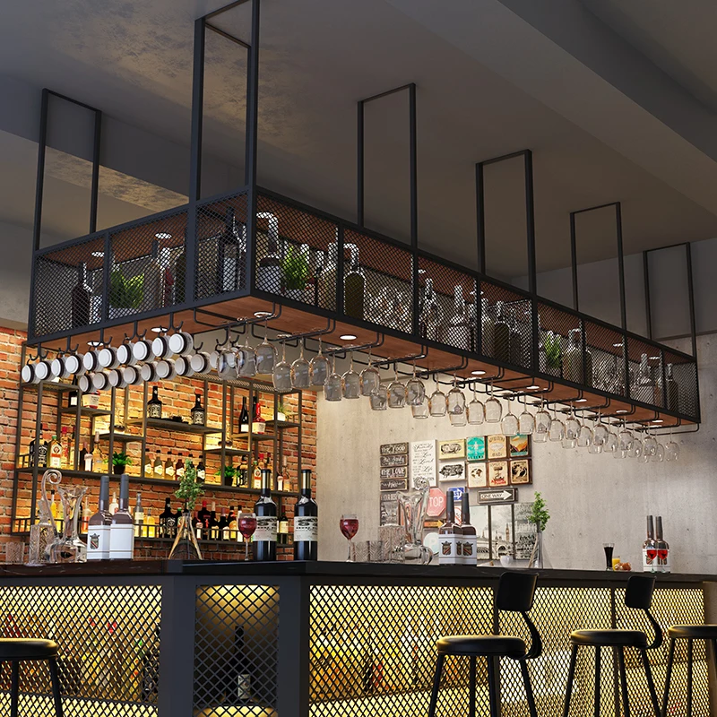 

Вешалка в индустриальном стиле, барная подвесная винная стойка, стеллаж для хранения, ресторан, перевернутый держатель для куба, потолочный настенный шкаф, бар, вино