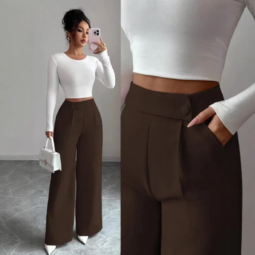 Elegant Casual High Waist Bamboo Charcoal Fiber Women's Pants 2026 Spring New Style Versatile Long Trousers Pink Waist Splicing