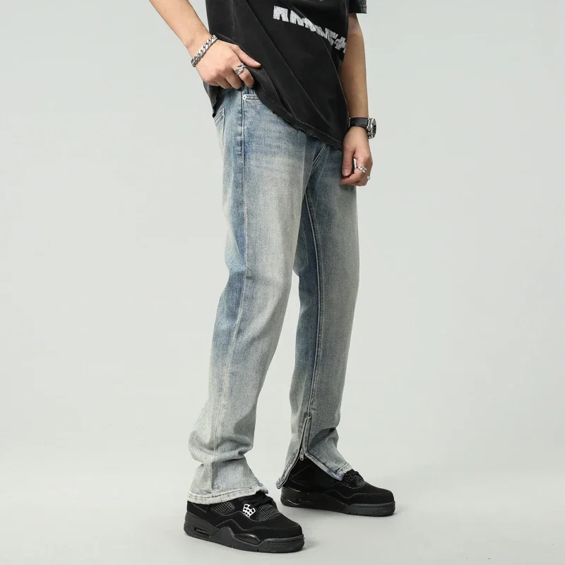 

New Men Stylish Simple Retro Style Straight Loose Jeans Trousers High Street Men's Solid Cotton Casual Denim Pants