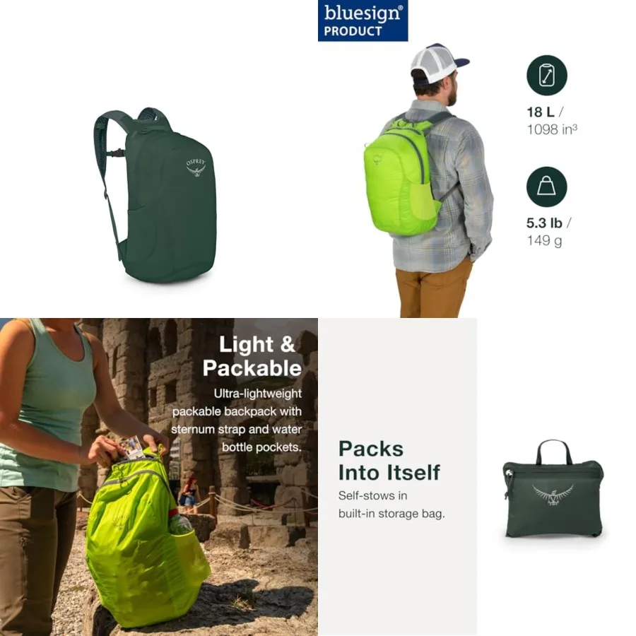 

Ultralight Collapsible Stuff Pack - Lightweight, Packable Travel Backpack — Extra Bag For Travel and Every Day — 18 L Capacity