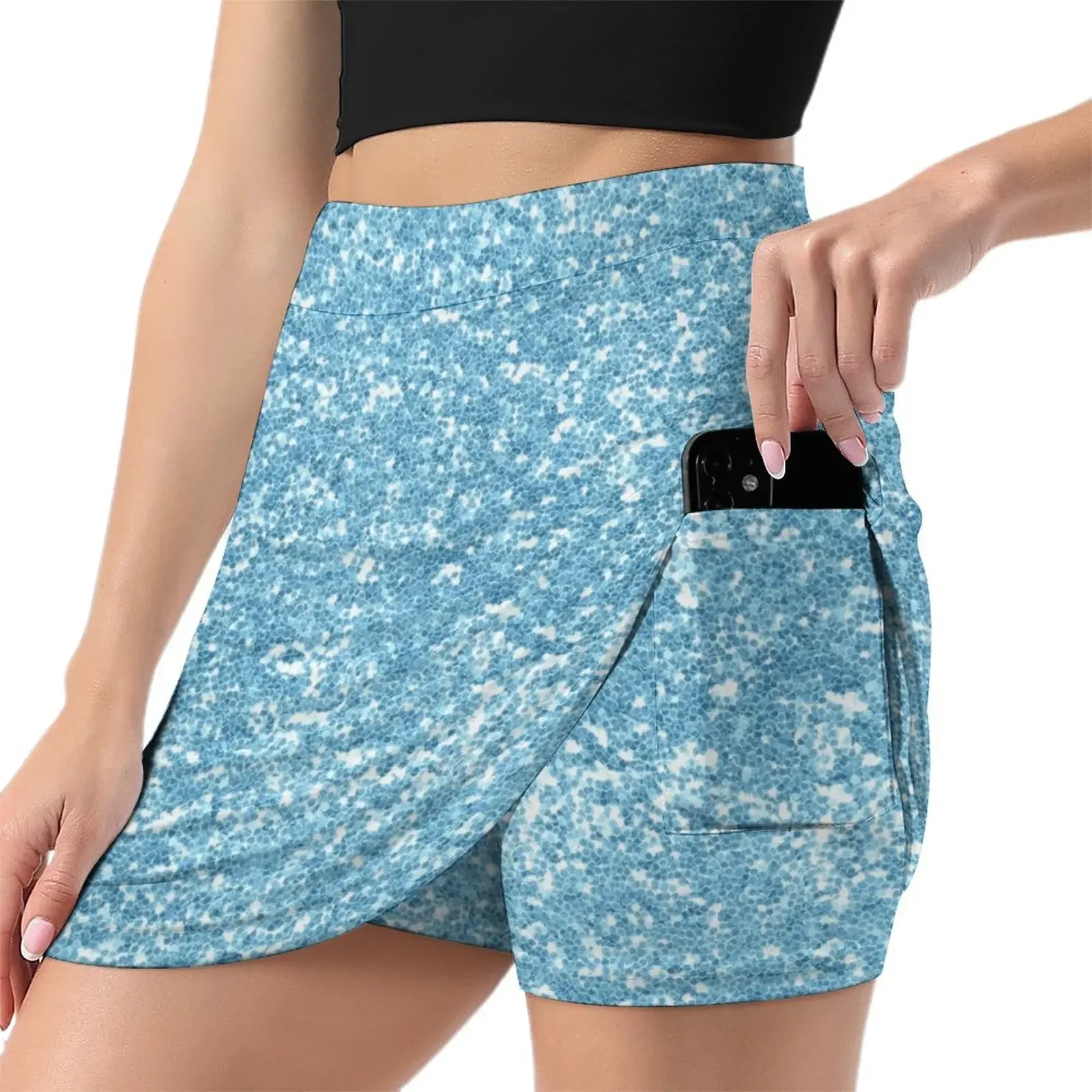 Light Blue Glitter Shiny Bright Sparkly Sky Blue Mini Skirt clothes novelty in clothes Clothing female skirt set