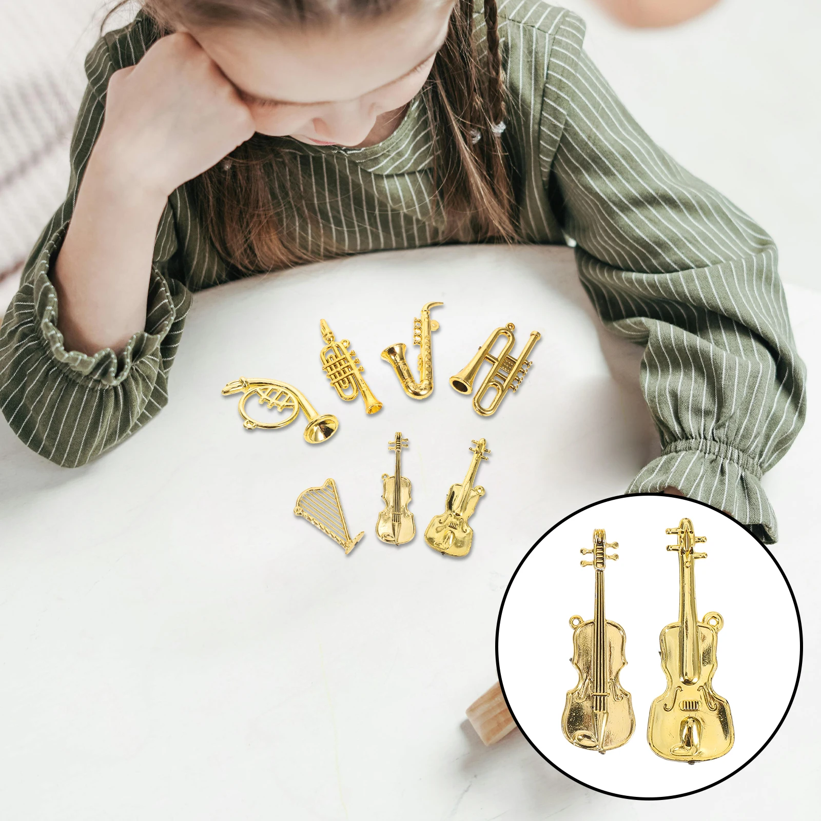 

35pcs Miniature Musical Instruments Set For Dollhouse Decoration Compact Mini Guitar Trumpet Violin Harp Flute Trombone