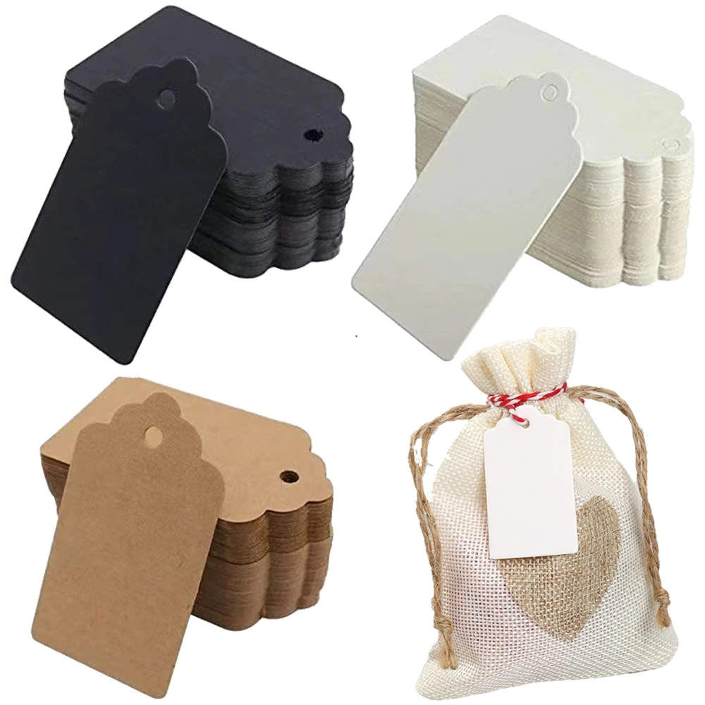 100pcs Kraft Paper Tags with Strings Handmade with Love Hang Tags Garment Tags for Candy/Gift/Cookies Display Packing Label Card