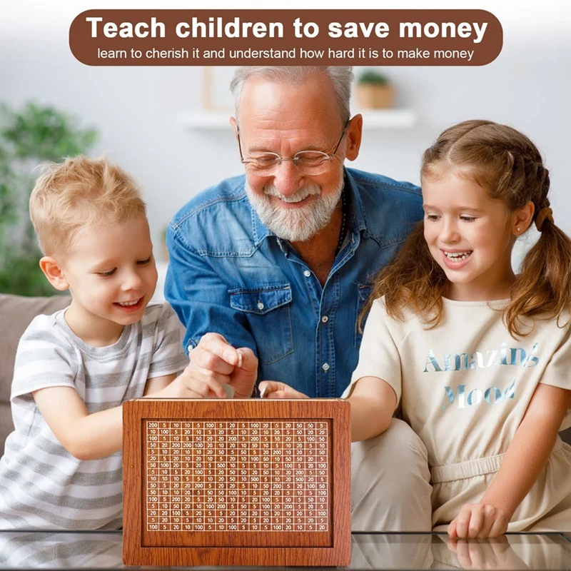 Money Saving Box, Wooden Cash For Kids And Adults, Reusable Money Box With Countdown And Money Target, Challenge