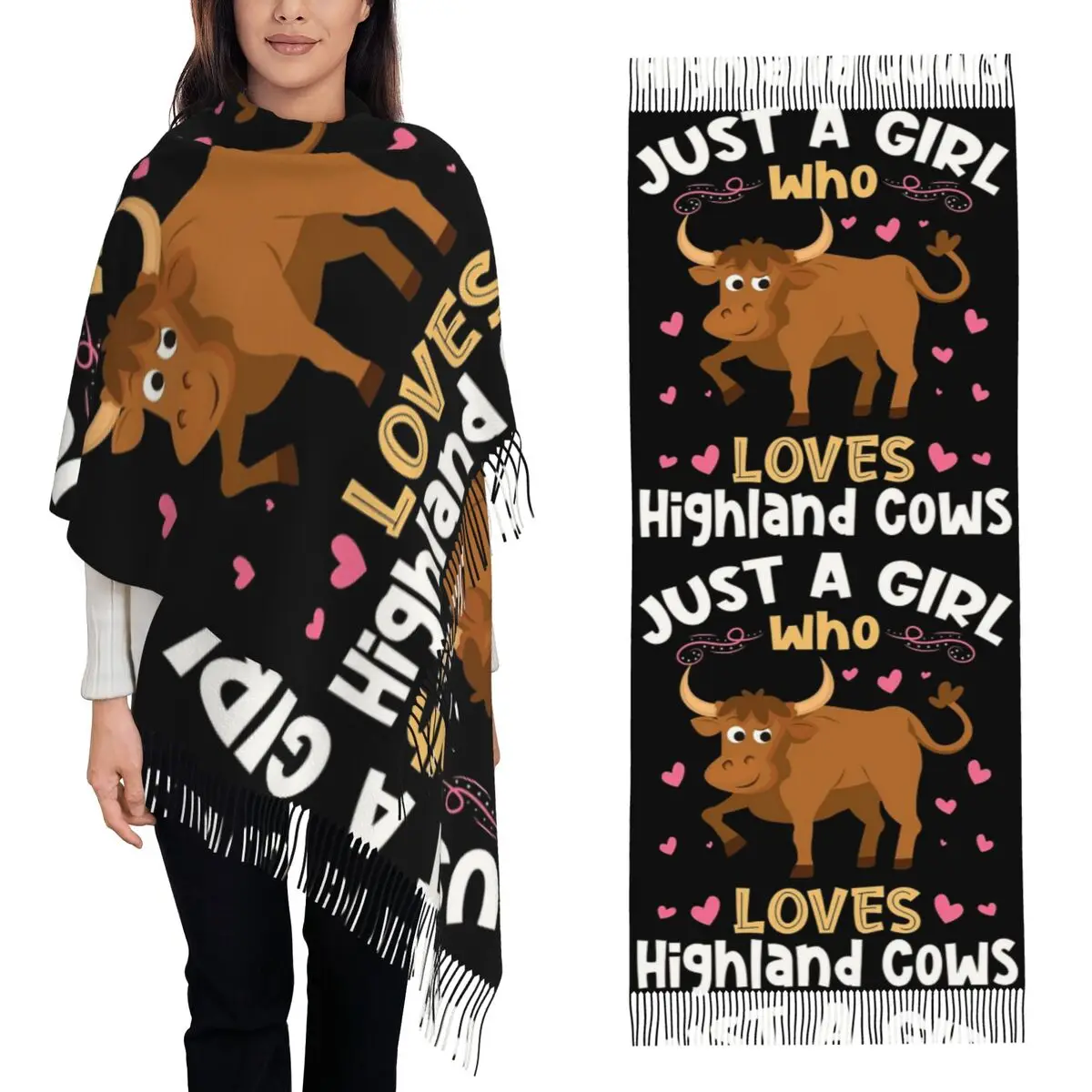 

Just A Girl Who Loves Highland Cow Scarf Tassel Scarves Women Soft Warm Shawls and Wraps Large Fall Winter Shawl Wrap