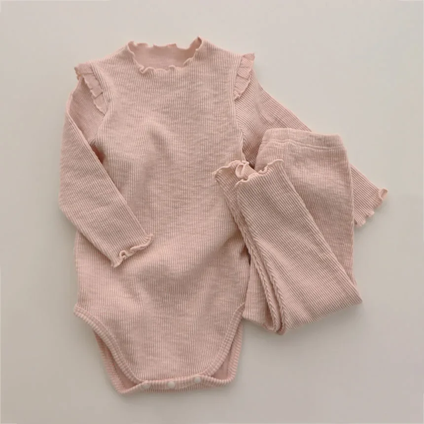 2Pcs Baby Outfits Newborn Cotton Long Sleeve Bodysuit + Leggings Solid Color Infant Clothes Sets