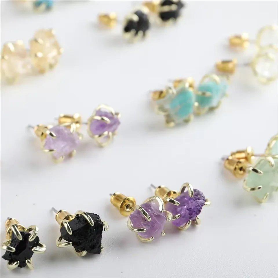 

Minimalist Style Natural Stone Earrings Amethyst Clear Quartz Suitable Commutes Dating Beach Wholesale Drop Shipping Supported