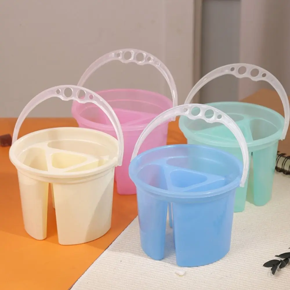 

2 Pcs Thickened Design Paint Brush Wash Bucket Multifunctional Translucent Art Brush Bucket with Handle Portable
