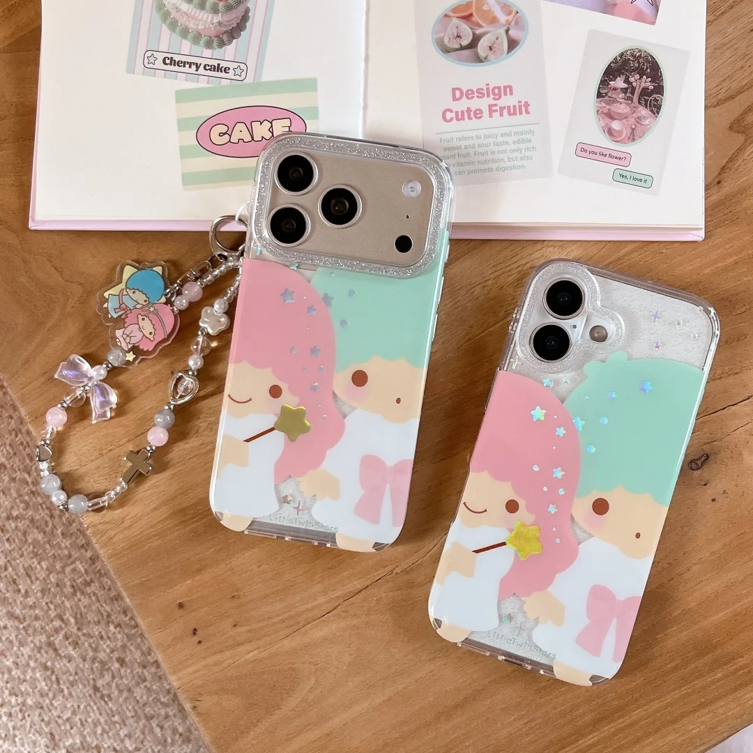 

Little Twin Stars strap chain Phone Case For iPhone 16 17 Pro Max 15 14 13 Pro Max Plus Funny Couple Gemini shining Soft Cover﻿﻿