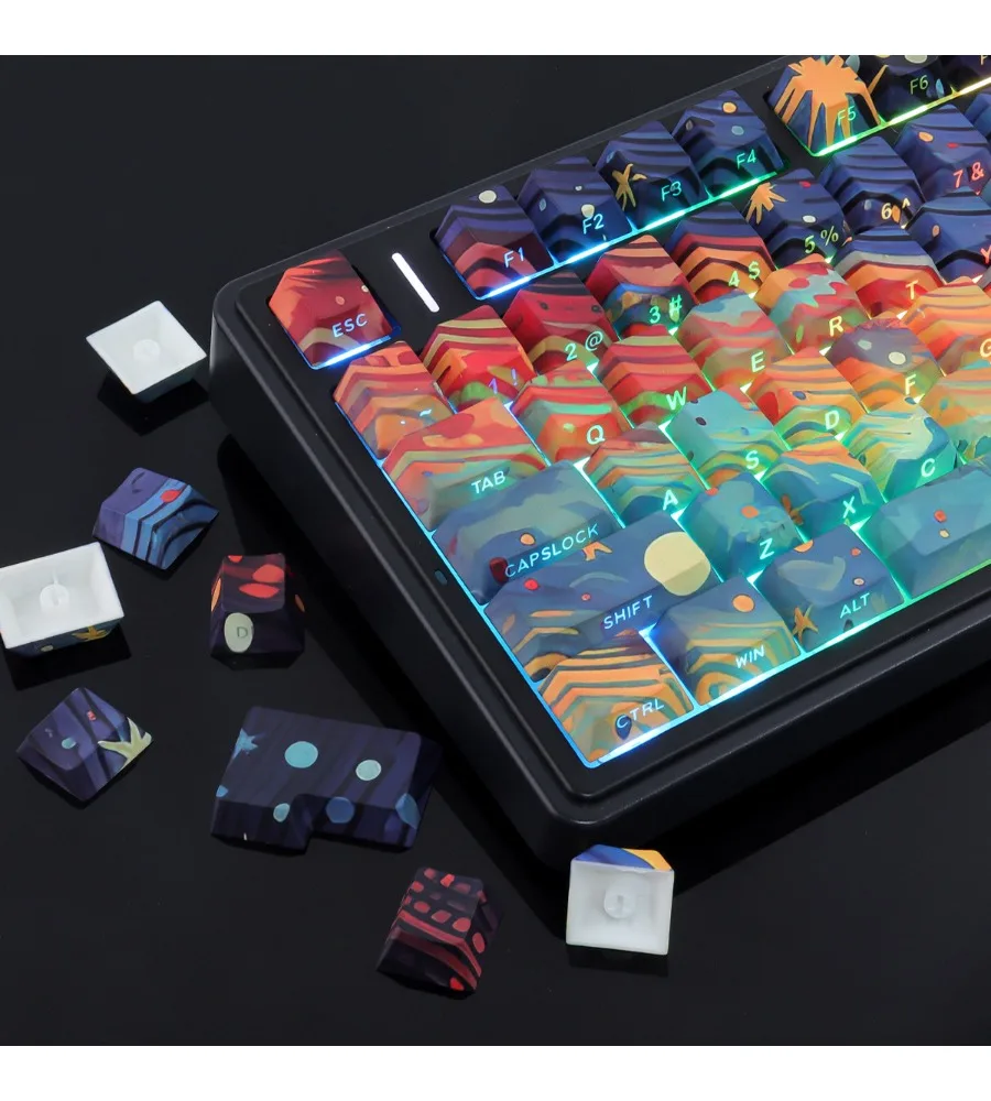 Original height PBT full five-sided thermal sublimation V4 side engraved transparent keycap 133 keys
