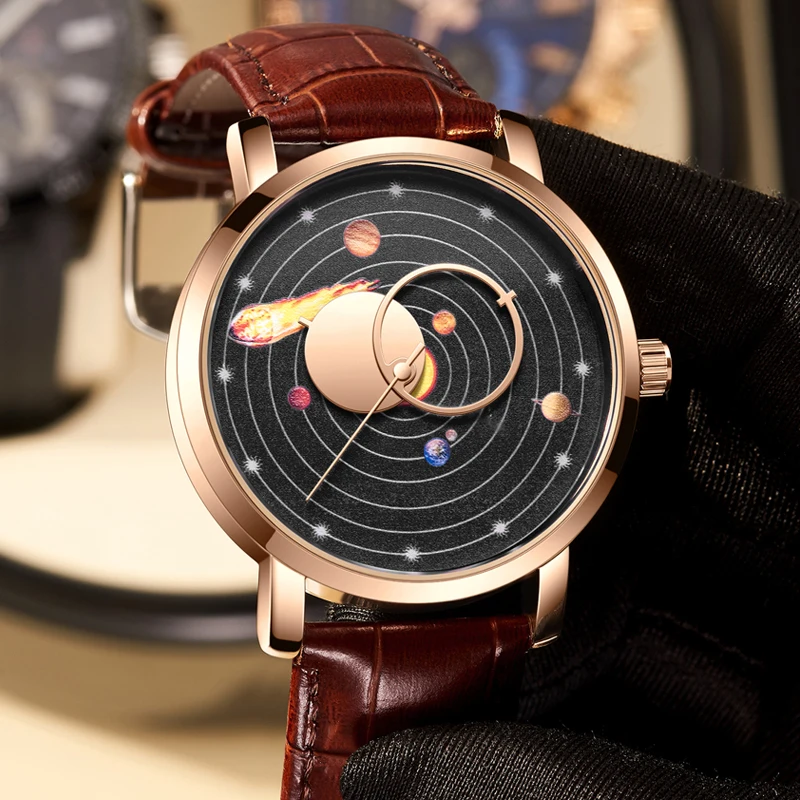 Lige kreative Design Uhr für Männer Sonnensystem Zifferblatt Leder Sport wasserdichte Armbanduhr Quarzt Uhren Uhr Relogio Masculino
