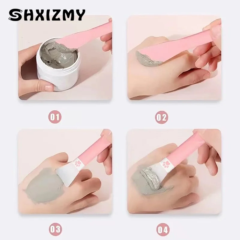 Cute Paw Silicone Facial Mask Brush Scraper Double Head Facial Mask Mud Brush Facial Beauty Tools Face Cleansing Brush