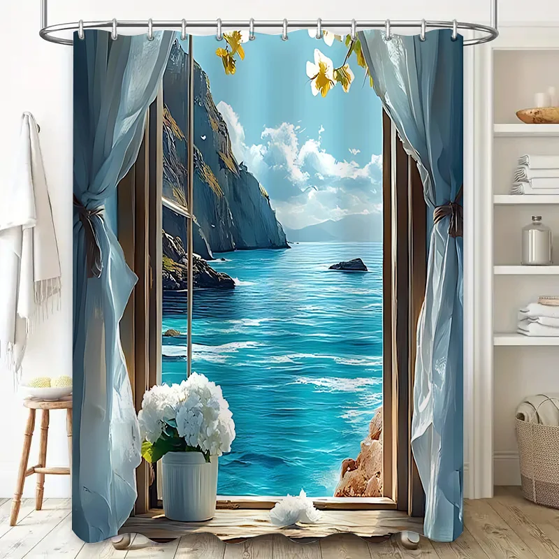 Elegant Seaside View Shower Curtain - High-Definition Print Waterproof Durable Perfect for Home Decor  for Stylish Home Upgrade