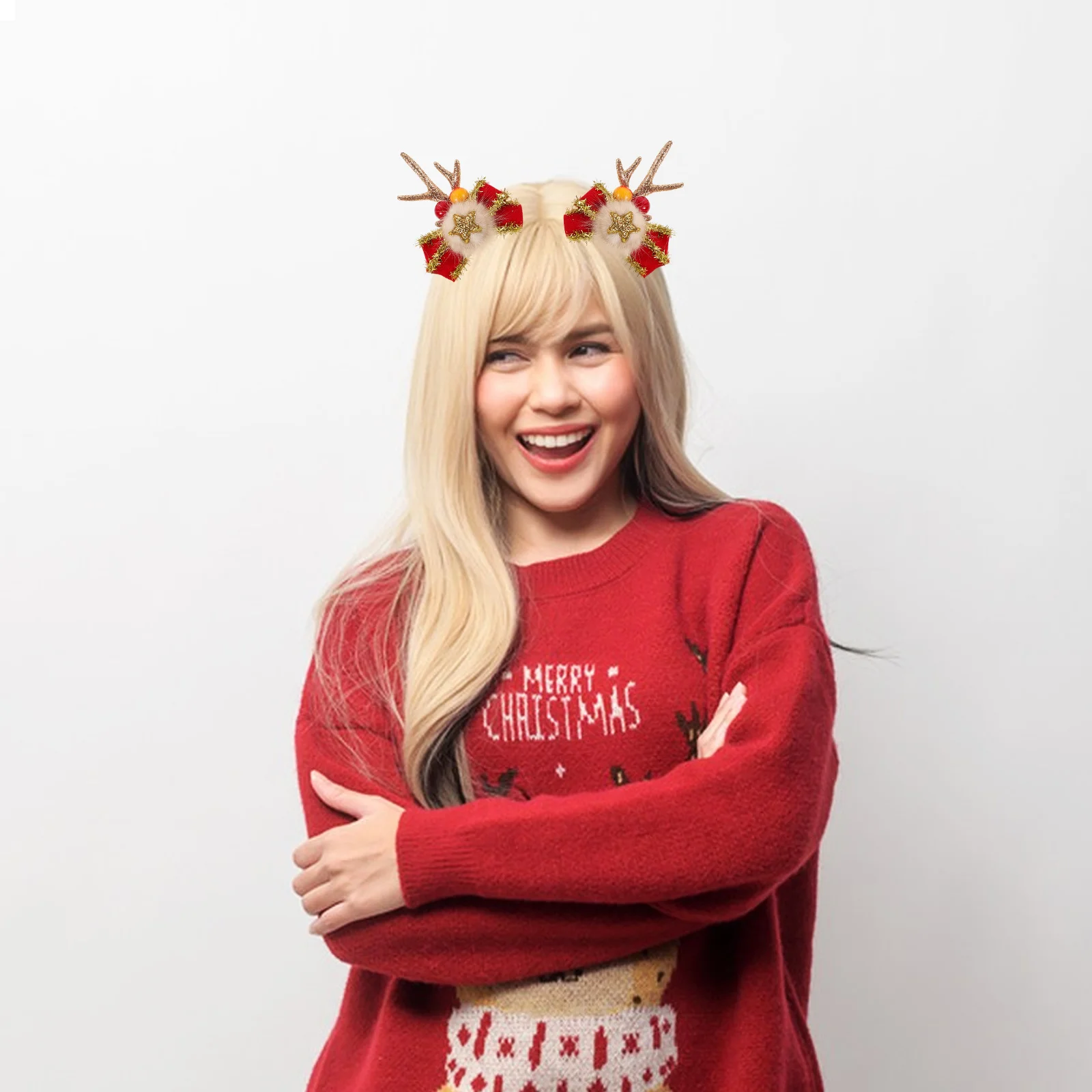 2 قطعة عيد الميلاد قرن الوعل مقاطع الشعر Bowknot الرنة الغزلان قرون آذان عطلة دبابيس الشعر حفلة إكسسوارات الشعر الغزلان الأذن كليب