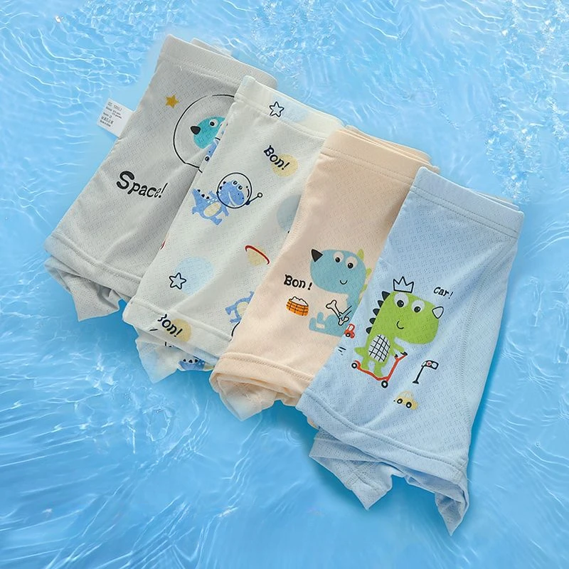 4PCS Summer Kids Girls Thin Mesh Breathable Panties Boys Cute Cartoon Print Knickers 3+y Young Children Antibacterial Underwears