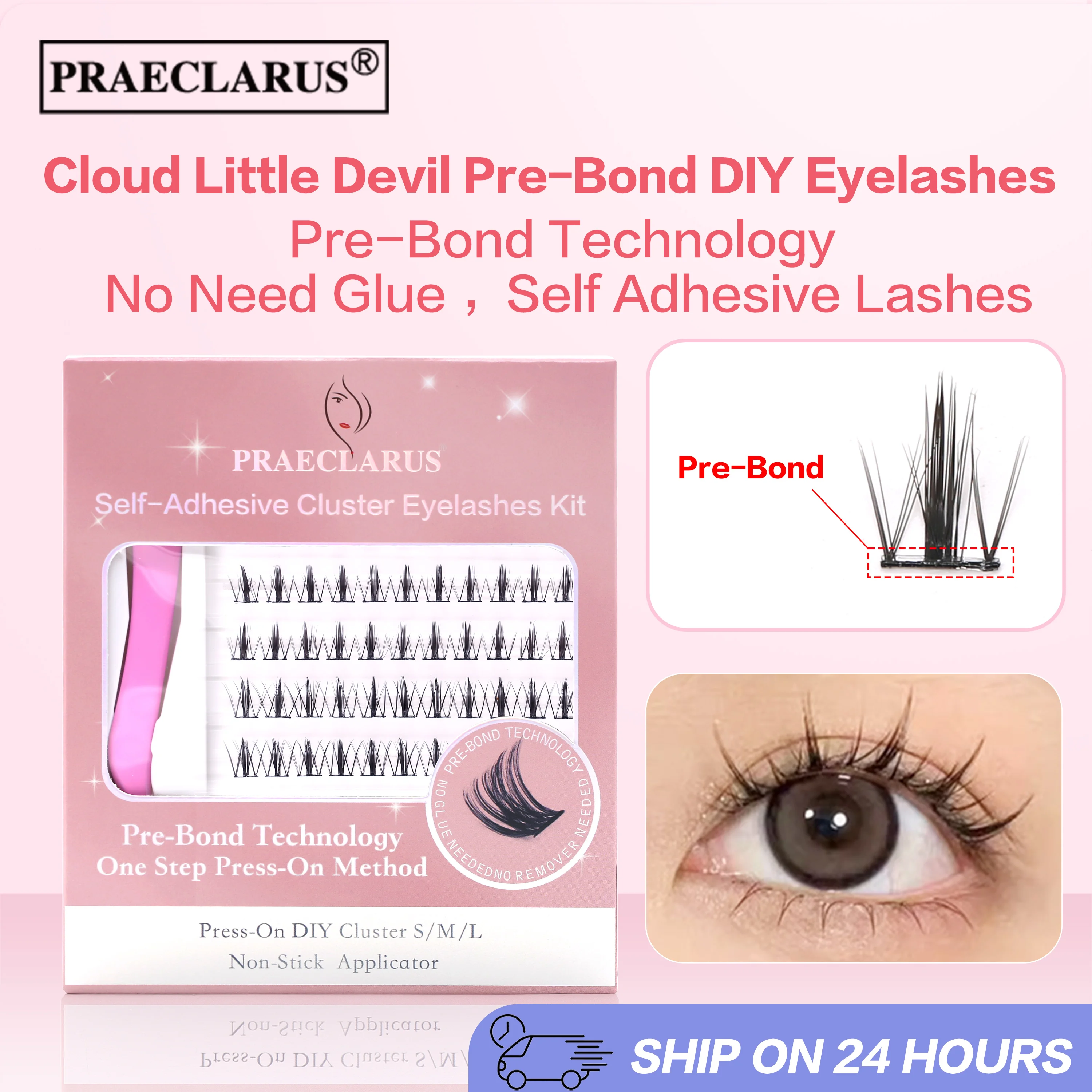 

50Cluster Cloud Little Devil Self Adhesive Eye Lash Extensions No Glue Needed Self Adhesive Lashes with Adhesive No Glue Lashes