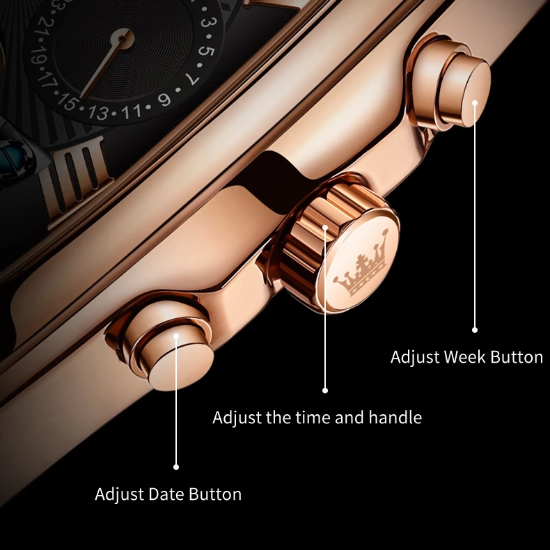ساعة OLEVS 6675 ميكانيكية عصرية هدية من الجلد الطبيعي وحزام ساعة يد بمينا أسطواني وتقويم عرض الأسبوع