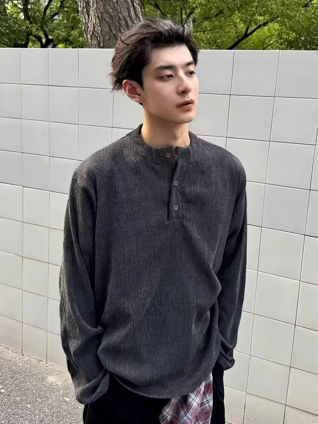 

American High Street Retro Henry Collar Men's Sweater Autumn Winter Lazy High-End Knitted irt CleanFit Inner Wear