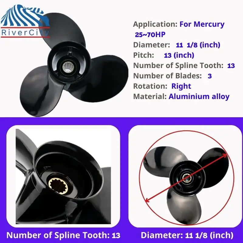 Outboard Propeller 11 1/8x13 For Mercury 30hp 40 50 60hp 70hp 75hp Boat Motor Aluminum Alloy Screw Ship Marine Engine 13 Spline