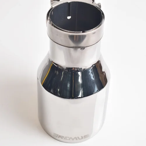 Imagen 2 del producto 1 unidad de sistema de borde biselado de corte brillante de acero inoxidable 304 para coche, tubo final de silenciador, punta de escape brillante con logotipo VR