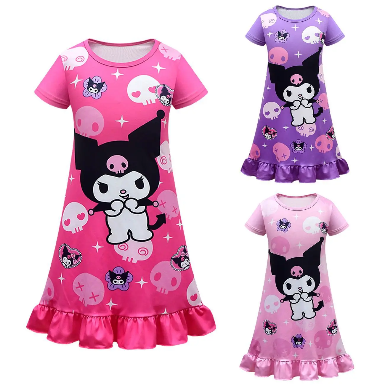 

Костюм для косплея Sanrio Kuromi, летнее розовое платье для девочек, детская праздничная одежда, платье с короткими рукавами на Хэллоуин, карнавал, рождественскую вечеринку