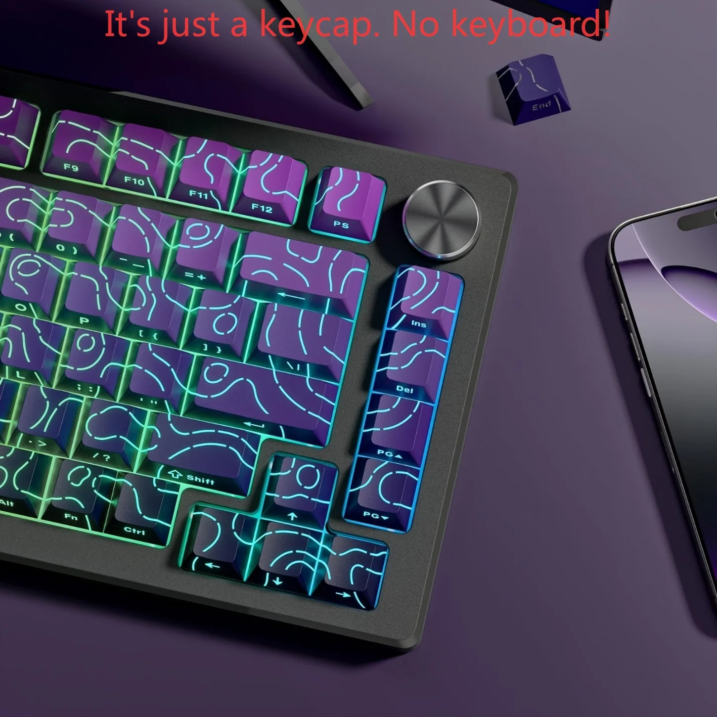 2026 OEM Profile PBT Keycaps 133+ Keys Contour Gradient Crack Pattern Black Purple Side Printed for 61-108 Mechanical Keyboards - view 4