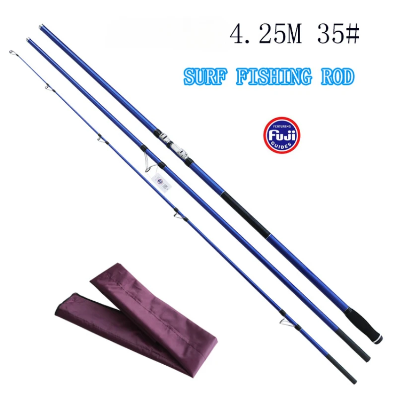 Ku Fishing Rod 3 Section Carbon Ultra Hard Beach Distance Throwing Rod Fuji Wheel Seat Fuji Guide Ring Large Object Rod 4.2m