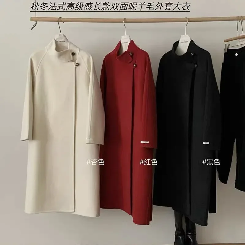 

Autumn and winter women's double-sided cashmere overcoat long knee-length solid color belt thickened warm collar wool coat