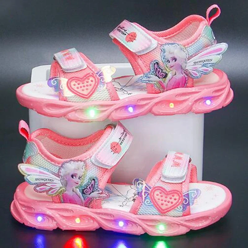 

Girls Summer Shoes Princess Led Light Up Luminous Sandals Soft Kids Cartoon Frozen Baby Children Casual Beach Shoes EUR 23-36