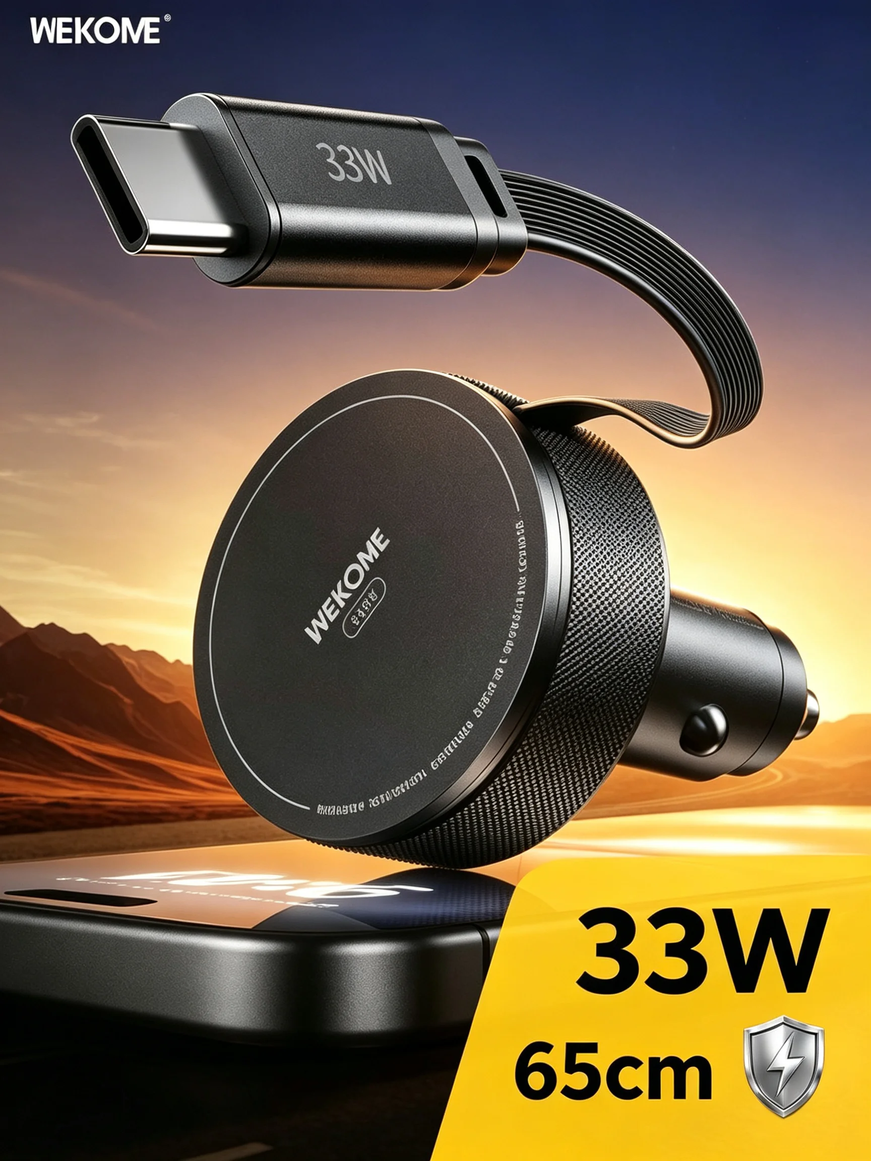 

WEKOME 33W Fast Charging Car Charger Retractable Aluminum Alloy Compact For Samsung WP C61
