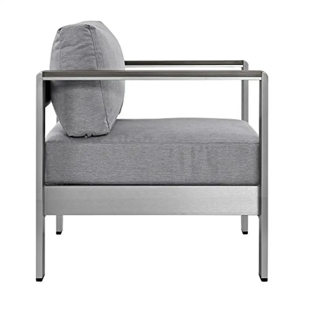 Ensemble de meubles d'extérieur en aluminium gris argenté, ensemble de conversation moderne, coque durable et résistant aux intempéries, 3 pièces