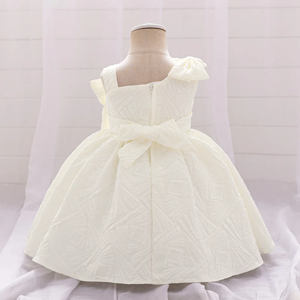 Baby Baptism Bow Party  Girls Dress Elegant White 1st Birthday Wedding Dresses for Girl Princess Bridemaid Evening Gown Costumes