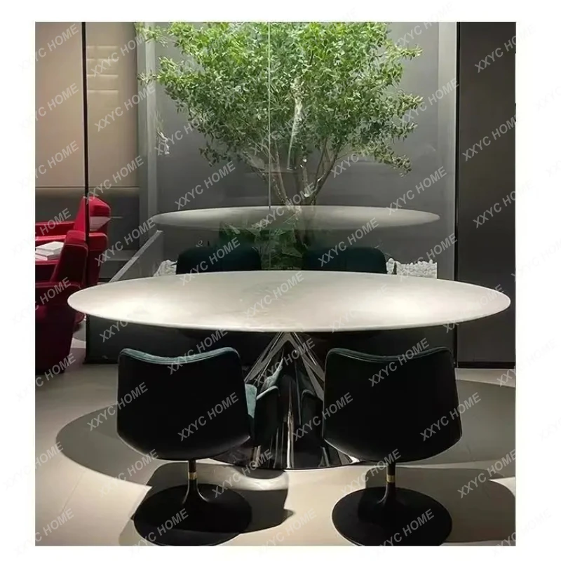 LX marble dining table supercrystalline stone modern simple blue crystal flying saucer dining table and chairs