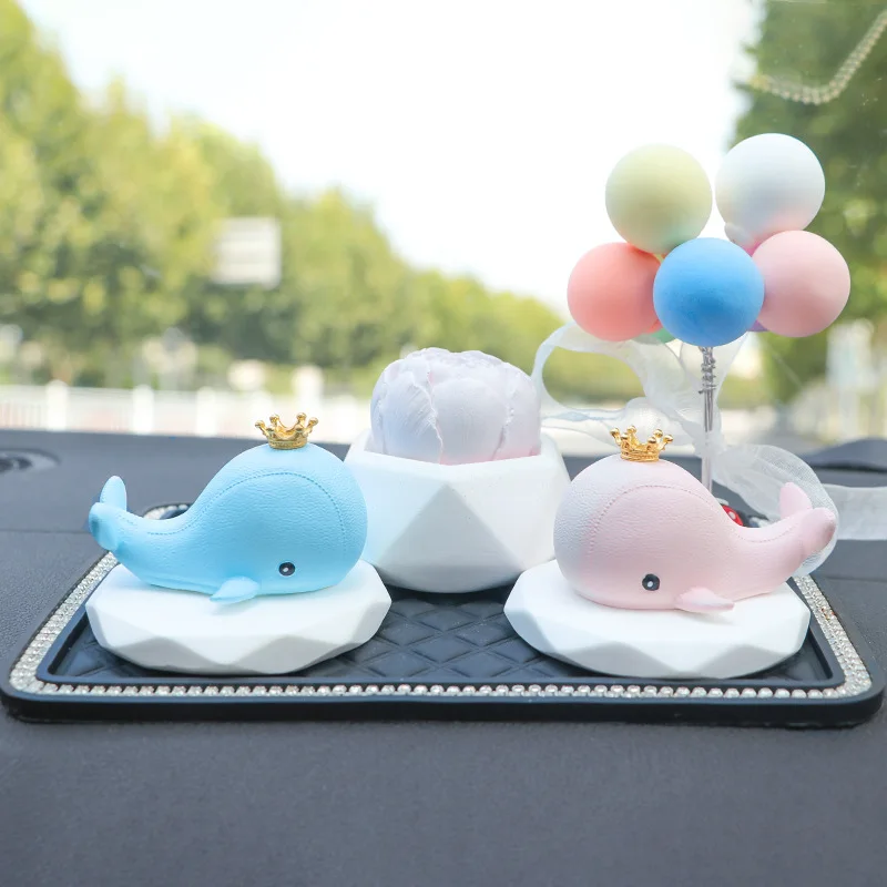 Figuras de ballena pequeña, difusor de piedra aromática, consola central de coche, accesorios de adorno en miniatura, decoración creativa de dibujos animados, modelo de juguete