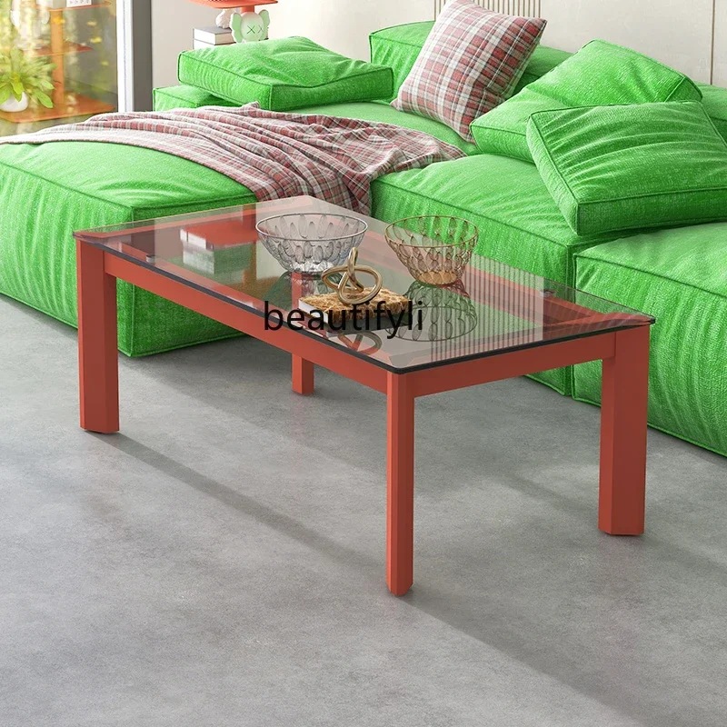 

ls 27Designer coffee table aluminum alloy living room tempered glass rectangular new modern simple side table