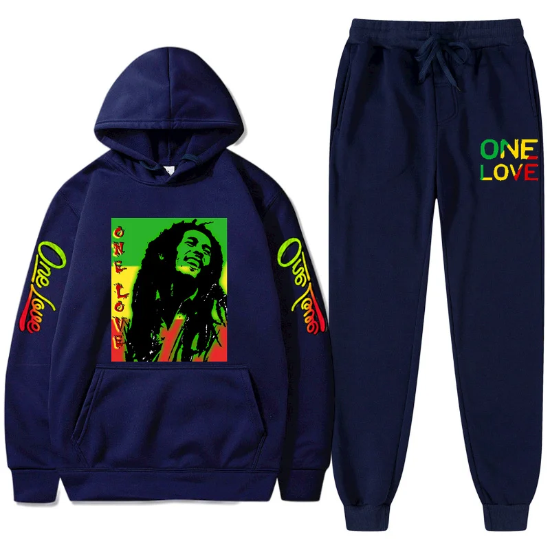 Moletom com capuz bob marley legend reggae um amor impressão moletom inverno moda casual tops manga comprida + calças terno roupas