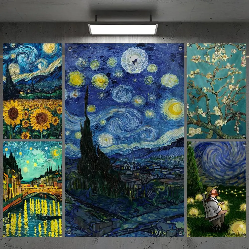 Van G-Gogh Painting Flags Custom Camping Outdoor Garden Room Bedroom Decor Party Backdrops Wall Art Family Gifts