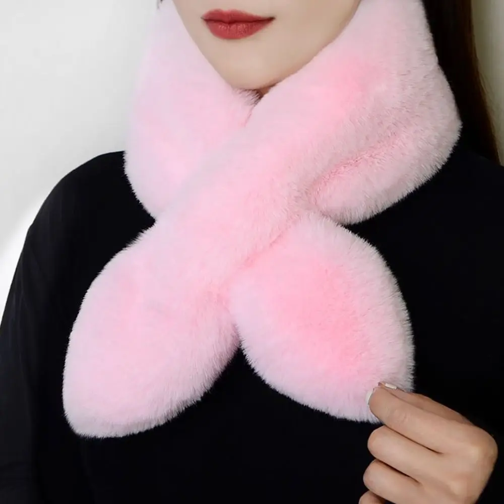 Korean Solid Double Sided Imitation Rabbit Fur Plush Scarf Winter Warm Outdoor Neck Protection Thicken Windproof Women\'s Bib