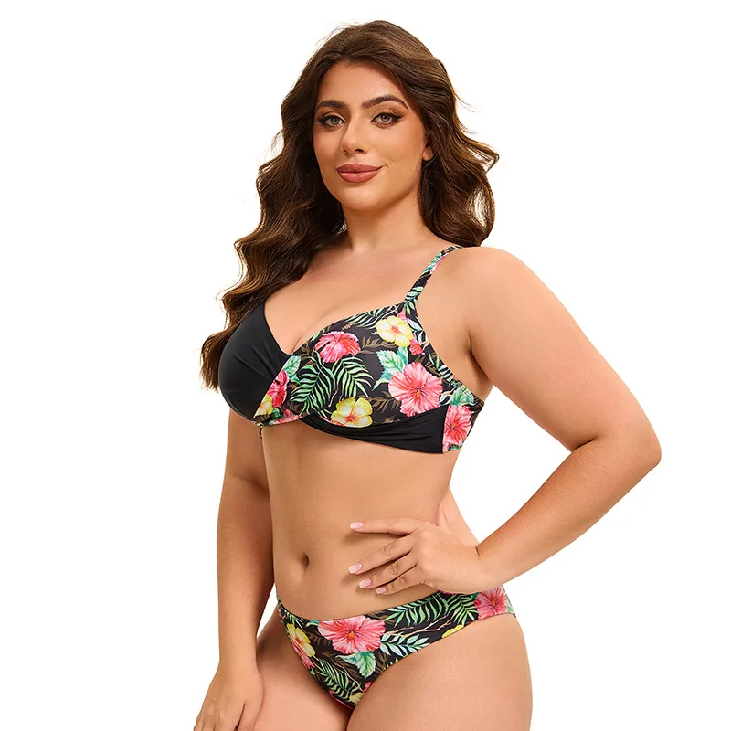 2025 جديد حجم كبير بلا أكمام الاستوائية المطبوعة قطعتين مجموعة البكيني مثلث أعلى وأسفل النساء ملابس السباحة #4
