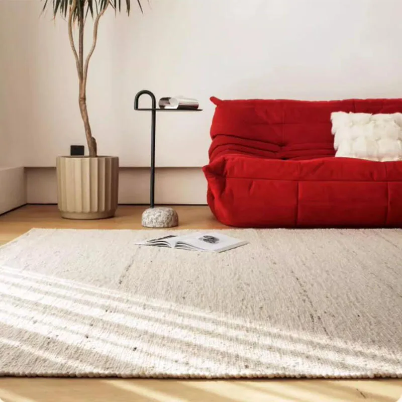 Solid Color Handmade Wool Floor Carpet Living Room Large Non-Slip Home Mat Minimalist Luxury Thick Bedroom Carpet Sofa Table Mat