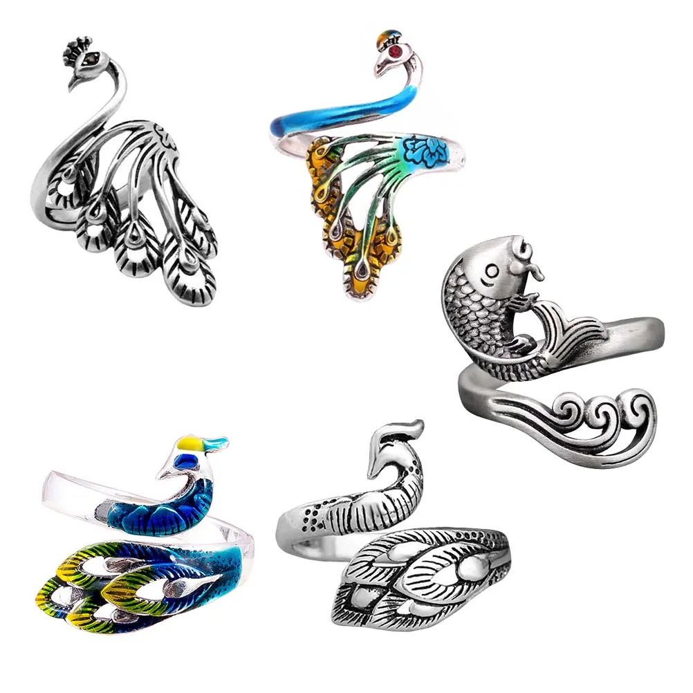 

5pcs Adjustable Ring Hook Silver Plated Alloy Portable Crochet Female Knitting Accessory Yarn Guide Finger Holder Sewing