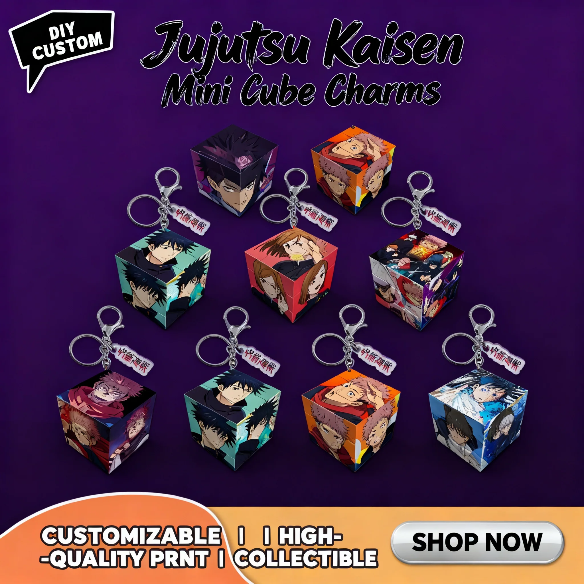

Custom 3.5cm Jujutsu Kaisen Acrylic Keychain Puzzle Cube Stress Relief Magic Cube Wholesale Three Layer Brain Teaser Gift