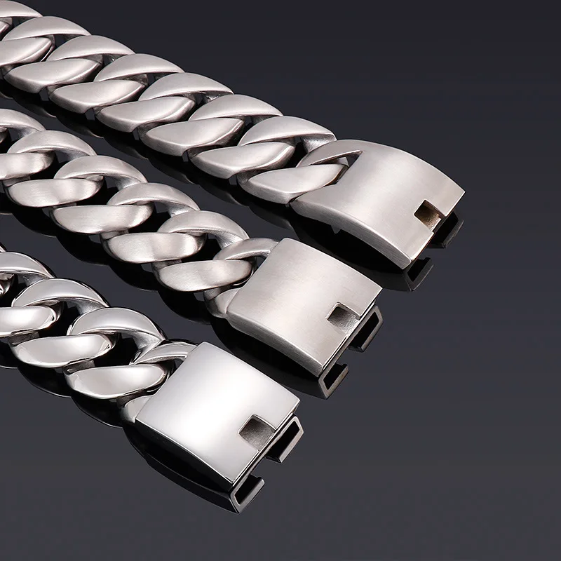 31mm Punk Retro Matte Brush Curb Cuban Chain Bracelet Men Women Hiphop Rock Gold Color Stainless Steel Bike Biker Bangle Jewelry