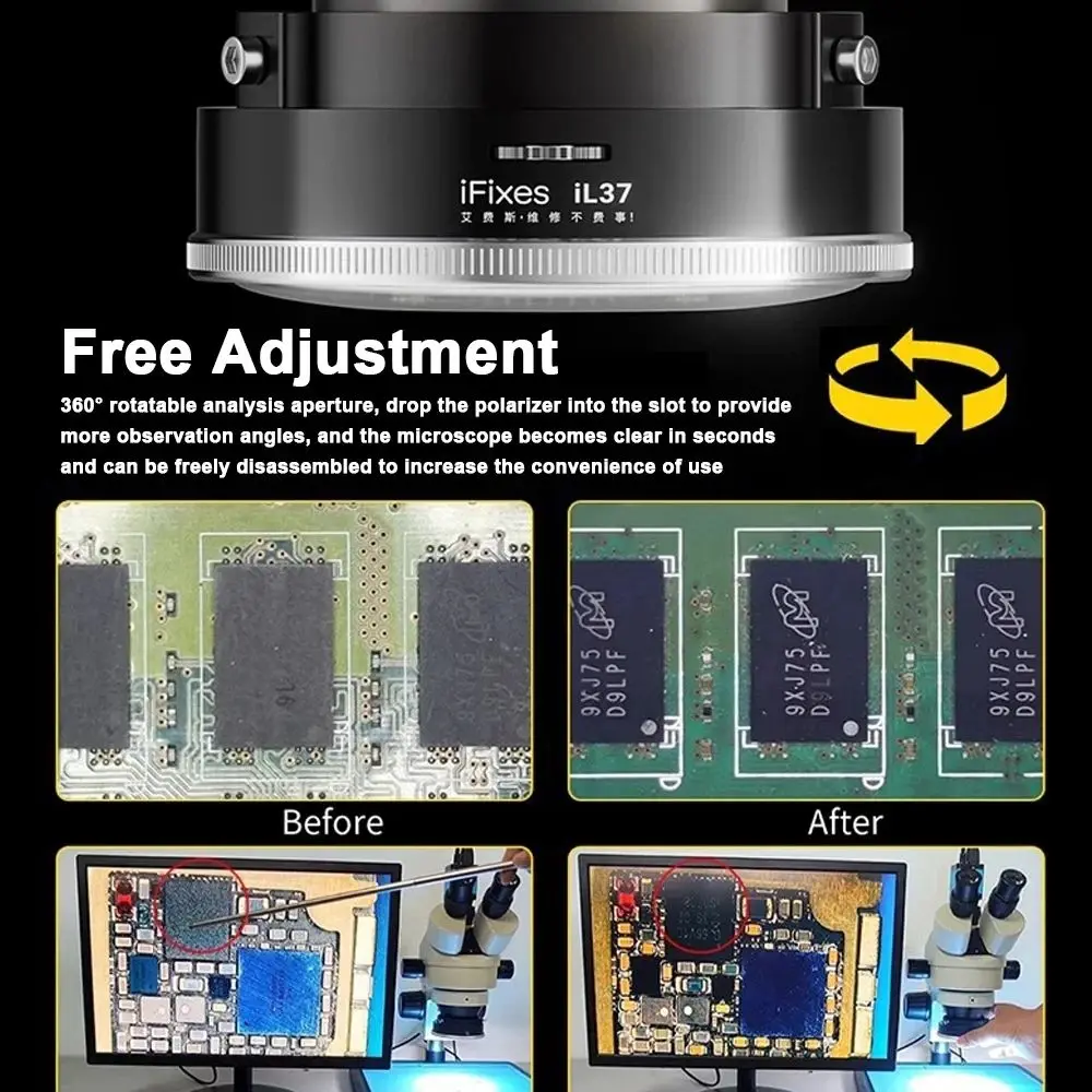 iFixes iL37 Microscope Polarized Ring Light 96 LED Anti Glare Adjustable Cold Lamp for Phone Stereo Microscope PCB Soldering Lab