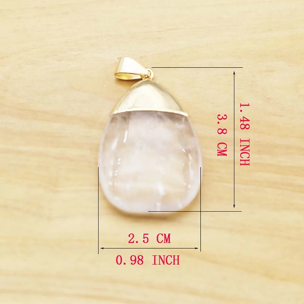 Natural Stone White Crystal Flat Drop Shape Pendant Charm Earrings Necklace DIY Jewelry Accessories Wholesale 6Pcs Free Shipping
