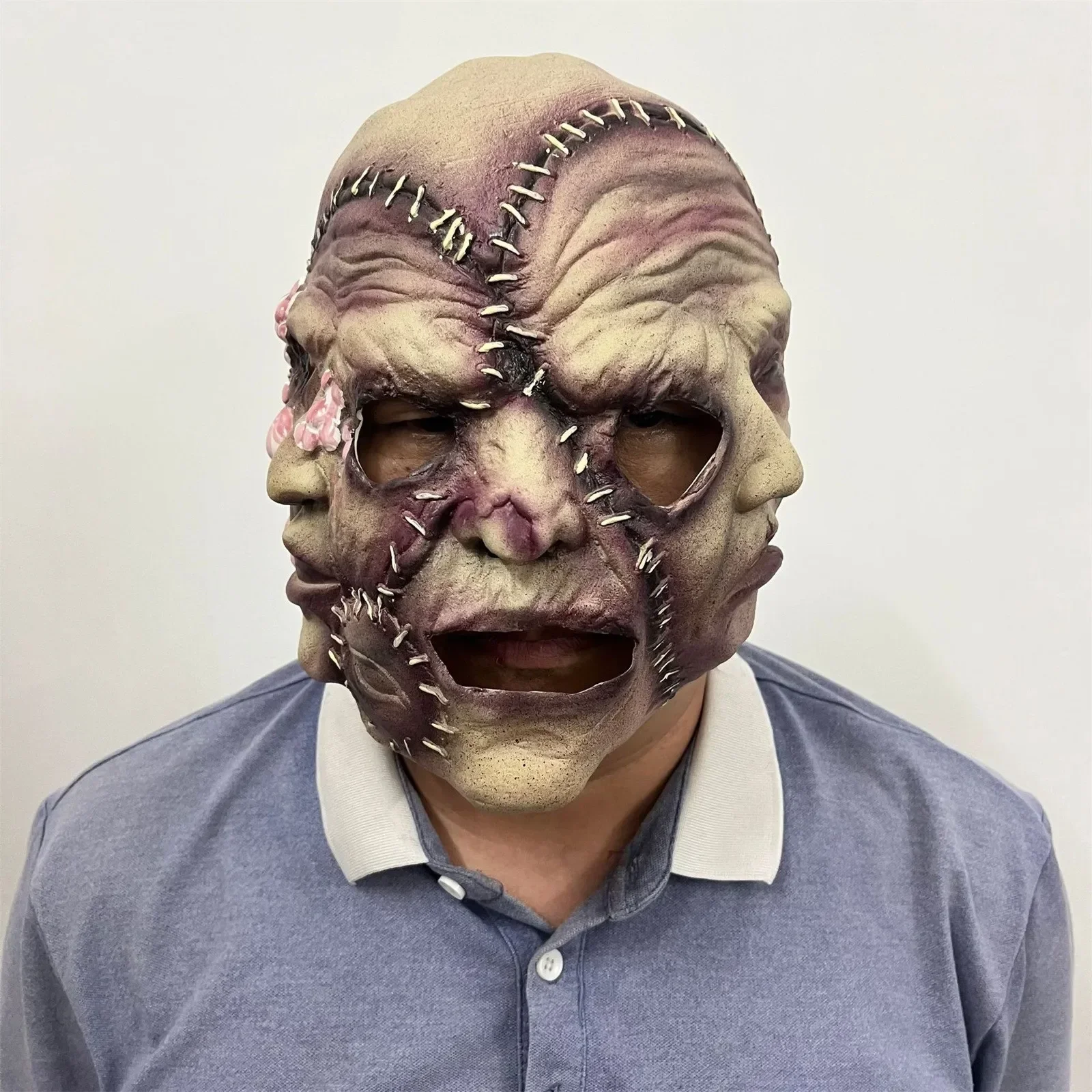 Three-Faced Rubber Demon Devil Full Head Latex Mask Demon Ball Halloween Party Cosplay Costume Licensed Devil Face Scream Ghost