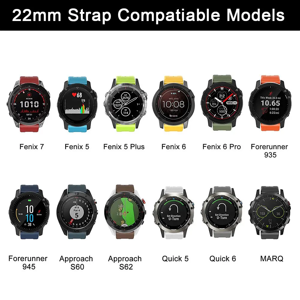 Correa de silicona para reloj Garmin Fenix, 5, 6, 7, 5X, 6X, 7X, 3 HR, Forerunner 935, 945, 955, 22mm, 26mm