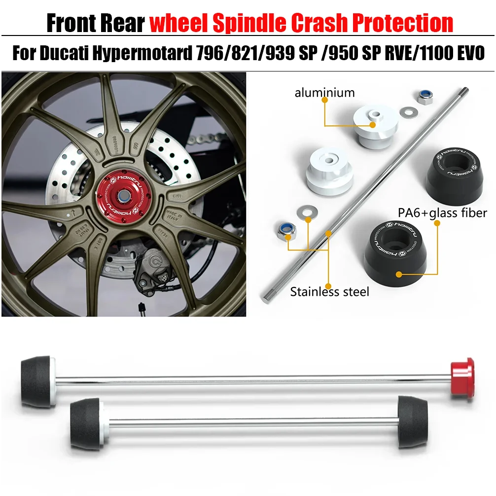 

For Ducati Hypermotard 796/821/939 SP /950 SP RVE/1100 EVO/ 2008-2023 Front Rear wheel Spindle Crash Protection