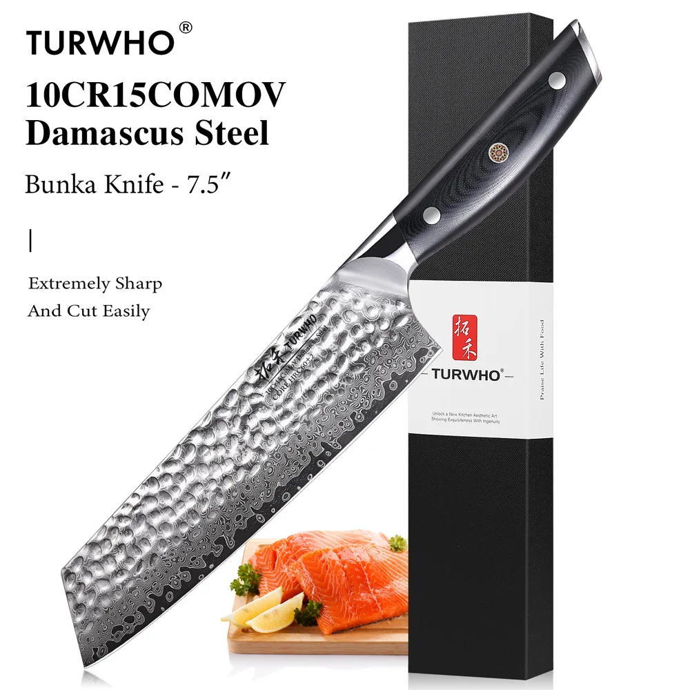 

TURWHO 7.5" Japanese Style Bunka Knife 67 Layer Damascus Steel Slicer Meat Cleaver Professional Kitchen Kiritsuke Chef Knives